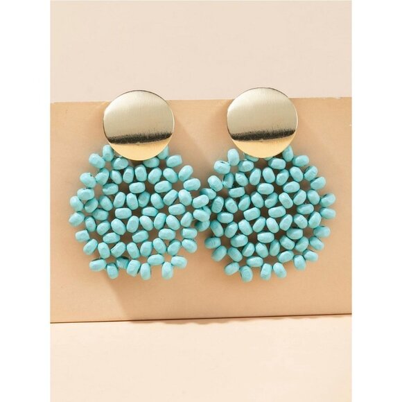 Blue Womens Bead Decor Drop Earrings - Picture 3 of 3